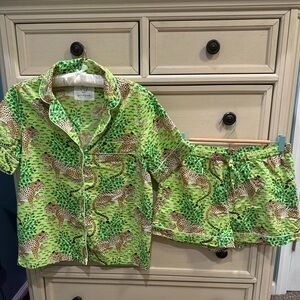 NWOT Print Fresh Anthropology Bagheera Pajamas Leopard Green Sz Small